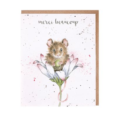 Mouse in a daisy French card