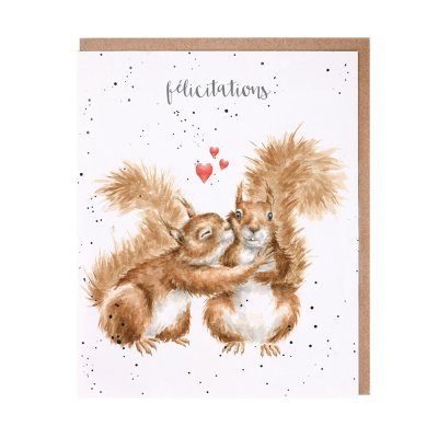 Squirrels kissing under hearts French card