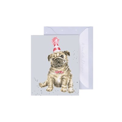 Pug in a party hat mini card