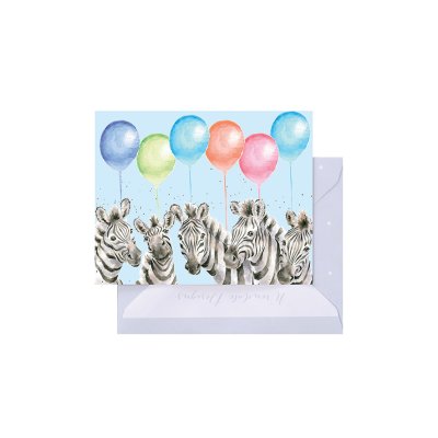 Zebras with balloons mini card
