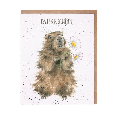 Marmot holding flowers German card