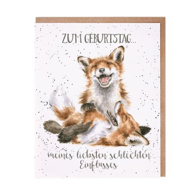 Laughing foxes German card