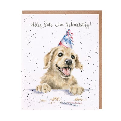 Dog in a party hat German card