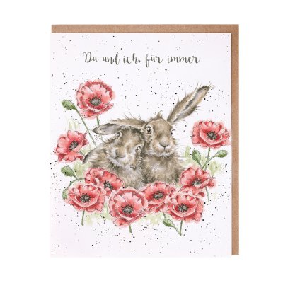 Two hares amongst poppies German card