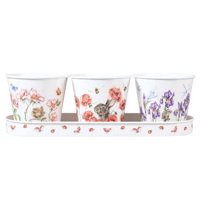 Floral herb pot and tray set