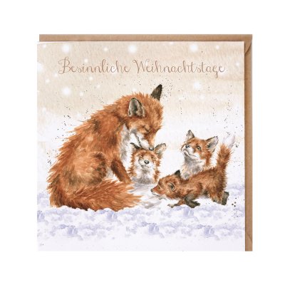 Fox and fox cubs German Christmas Card