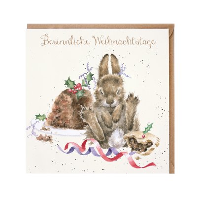 Rabbit and Christmas Pudding German Christmas Card