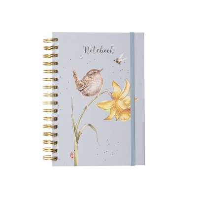 Bird and bee on flower illustration on A5 spiral bound notebook