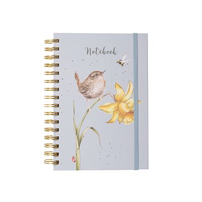 Bird and bee on flower illustration on A5 spiral bound notebook
