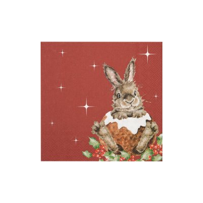 Rabbit in a Christmas pudding cocktail napkin