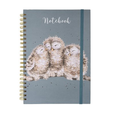 Three owls on a branch A4 spiral bound notebook