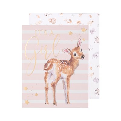 Deer new baby girl greeting card