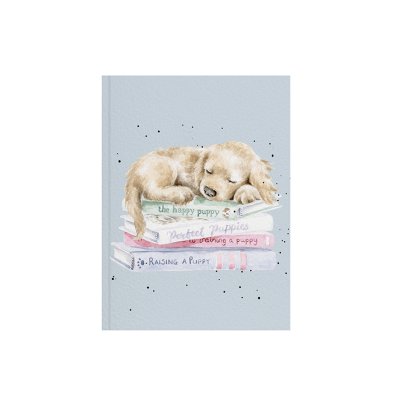 Sleeping puppy illustration on A6 paperback notebook
