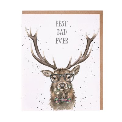 Stag in a bow tie and glasses dad card