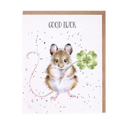 Mouse and clover good luck card