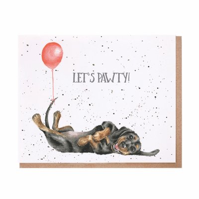 Dachshund with a red balloon birthday card