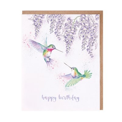 Hummingbird and wisteria birthday card