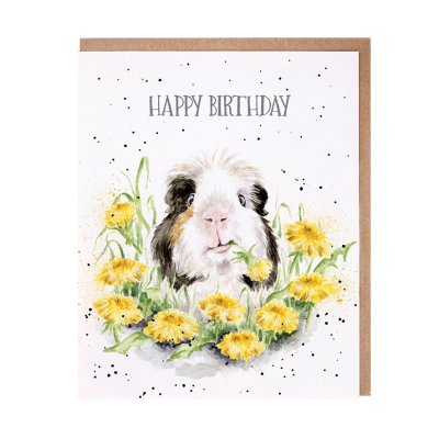 Guinea pig surrounded by dandelions birthday card