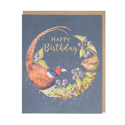 Through the Brambles Pheasant and Wren Birthday Card