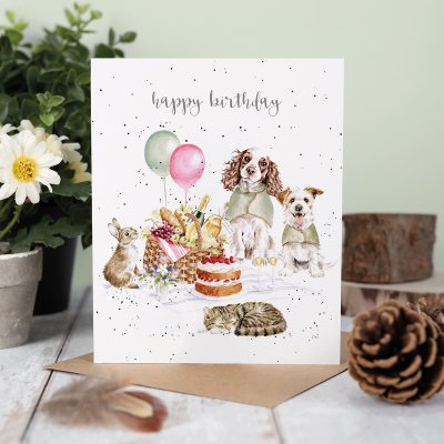 'The Hoppy Picnic' Rabbit and Dog Birthday Card