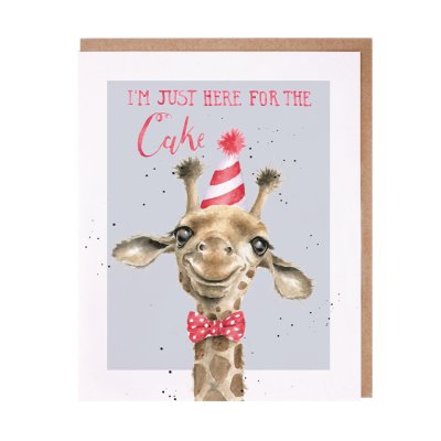 'Here for the Cake' giraffe birthday card