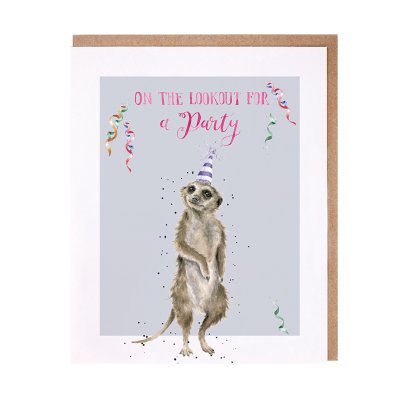 'On the lookout For a Party' meerkat Birthday Card