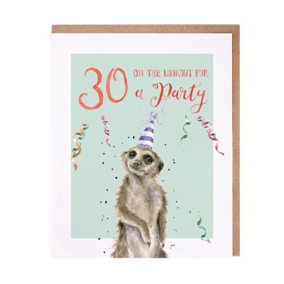'30 On The Lookout for a Party' meerkat 30th Birthday card