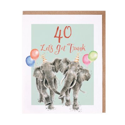 '40 Let's Get Trunk' elephant 40th Birthday Card