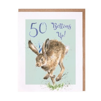 '50 Bottoms Up!' hare 50th Birthday Card
