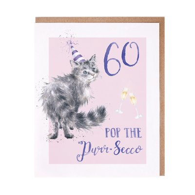 '60 Pop the Purr-seco' cat 60th Birthday Card