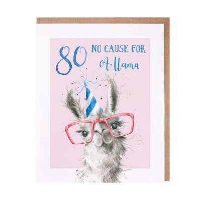 '80 No Cause For A-llama' Llama 80th Birthday Card