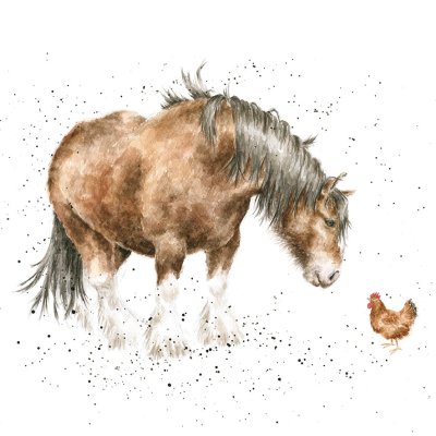 'Farmyard Friends' horse and chicken artwork print