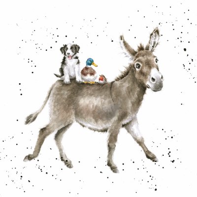 'The Donkey Ride' donkey, dog, duck and robin artwork print