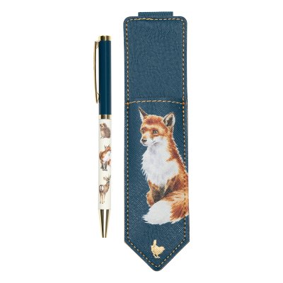 Illustrated animal pen and pouch with a fox on presented in a box