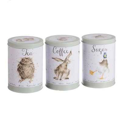 Owl, hare and duck tea, coffee, sugar canisters