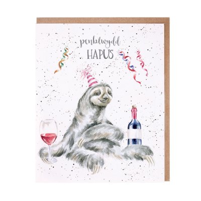 Sloth Welsh Birthday card