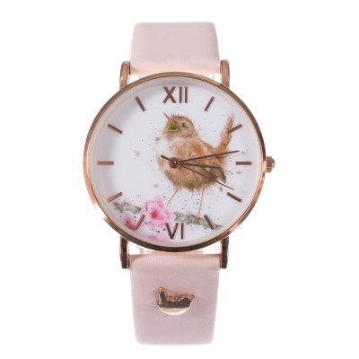 Wren watch with a pink coloured strap