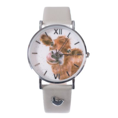 Cow watch with a grey coloured strap