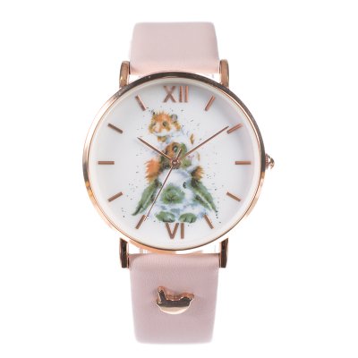 Rabbit, guinea pig and rabbit watch with a pink coloured strap