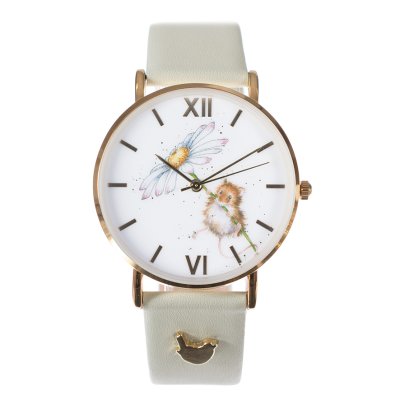 Mouse and daisy watch with a green coloured strap