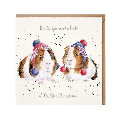 Guinea pigs in woolly hats Christmas card