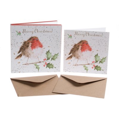 Robin on a branch boxed Christmas card pack