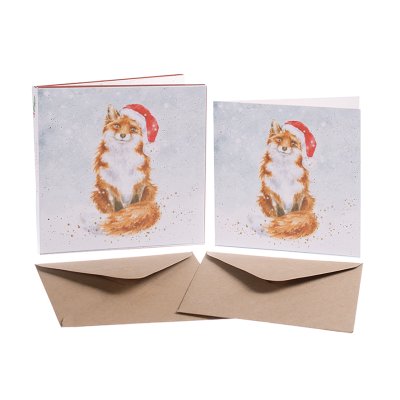 Fox in a festive hat boxed Christmas cards