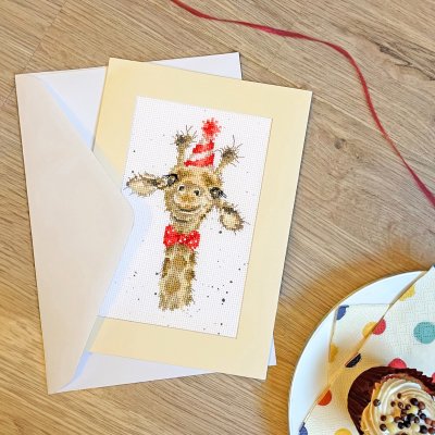 'I'm Just Here for the Cake' Giraffe Cross Stitch Card