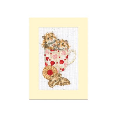 Hamster and heart mug cross stitch card
