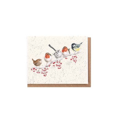 Birds on a festive branch mini Christmas card