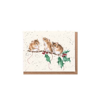 Three mice on a branch mini Christmas card