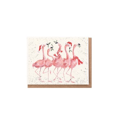 Flamingos in Christmas hats mini Christmas card