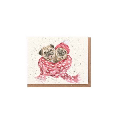 Two pugs wrapped in a scarf mini Christmas card