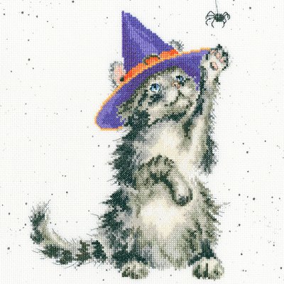 Cat in a witches hat cross stitch